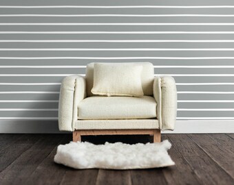 Dollhouse Gray Wallpaper, Miniatura escala 1/12, Rayas modernas, Descarga digital imprimible, Casa de muñecas moderna de granja, 8.5 x 11", 11 x 17"