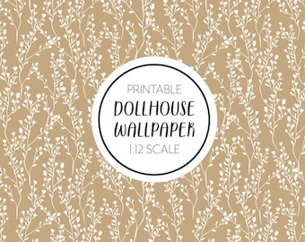 Dollhouse Miniature Wallpaper, Farmhouse, Floral Buds, Yellow Flowers, Printable Digital Download, 1/12 Scale, 8.5 x 11" & 11 x 17" Sheets