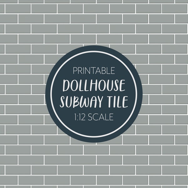 Dollhouse Miniature Tile, 1/12 Scale, Miniature Farmhouse, Subway Gray, Printable Download, Kitchen Bathroom Neutral, 8.5 x 11", 11 x 17"