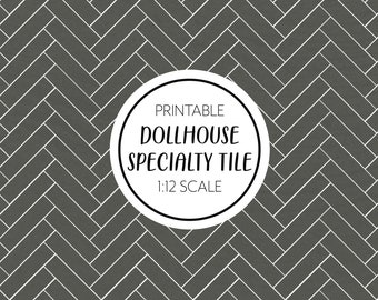 Dollhouse Miniature Tile, 1/12 Scale, Farmhouse Kitchen, Large Herringbone, Bathroom Neutral Grey, Printable Download, 8.5 x 11", 11 x 17"