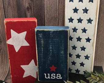 Patriotic Wood Blocks | Americana Decor | 2x4 Wooden Blocks | Rustic Fourth of July Decor | Seasonal Decor | Wood Blocks | Patriotic Decor