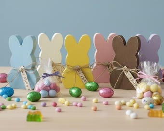 Wooden Easter Bunny Decor | Colorful Spring Shelf Sitter, Farmhouse Decoration