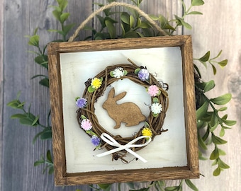 Easter Bunny Wreath Sign | Rustic Spring Home Decor (5"x5")
