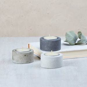 Concrete tealight holder. Minimalist tea light candle stand. Unique cement dining room decor. Modern wedding table decoration. Rustic design image 1