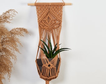 Macrame plant hanger, Lotus flower wall hanging, Boho planter hammock, Earthy room decor, earth tones wall art terracotta housewarming gift.