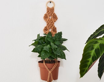 Macrame plant hanger, earth tones flower leaf wall hanging, Boho planter hammock, Earthy room decor, terracotta wall art, housewarming gift.