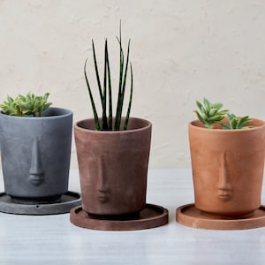 Gezicht plantenbak. Hoofd plantenbak. Uniek kaarsenvat van cement. Kleine bloempot voor binnen. Handgemaakte betonnen succulente cactusvaas. Scandinavisch decor