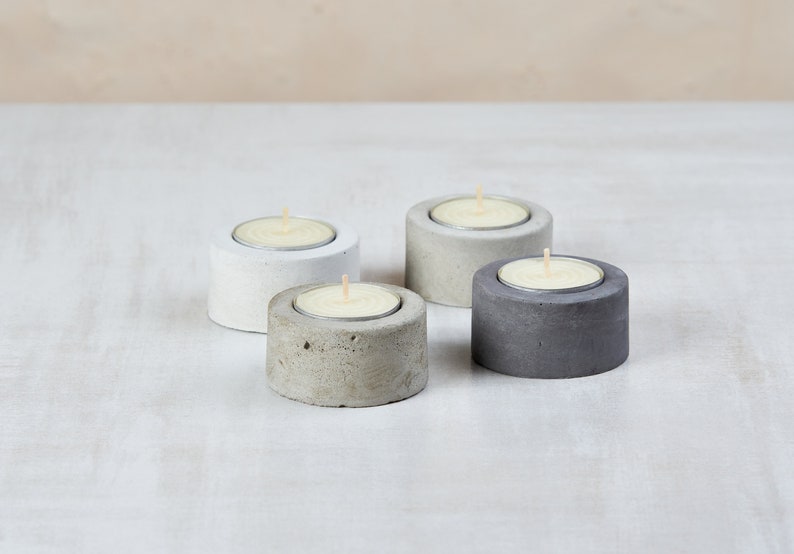 Concrete tealight holder. Minimalist tea light candle stand. Unique cement dining room decor. Modern wedding table decoration. Rustic design image 2