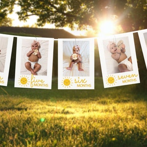 Sun Monthly Photo Banner for Baby's First Birthday, Sunshine Milestone Photo Cards, 1st Birthday Photo Display // EDITABLE DOWNLOAD A110