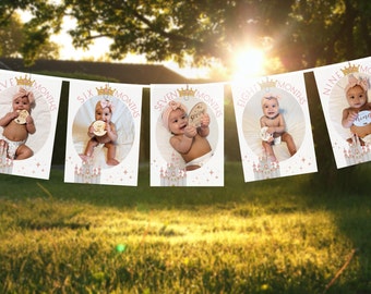 Princess Monthly Photo Banner for Baby's First Birthday, Milestone Photo Cards, 1st Birthday Photo Display // EDITABLE DOWNLOAD A107