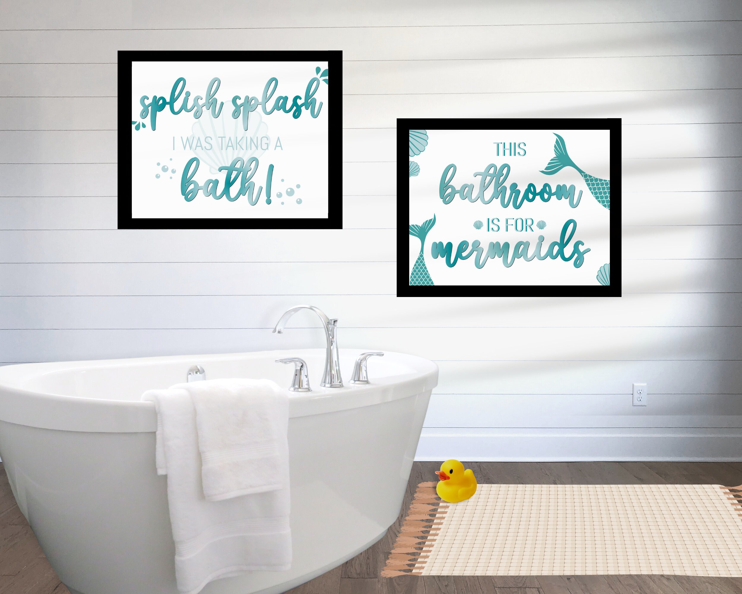 Mermaid Bathroom Wall Art Set of 2 Bathroom Signs Printable Etsy
