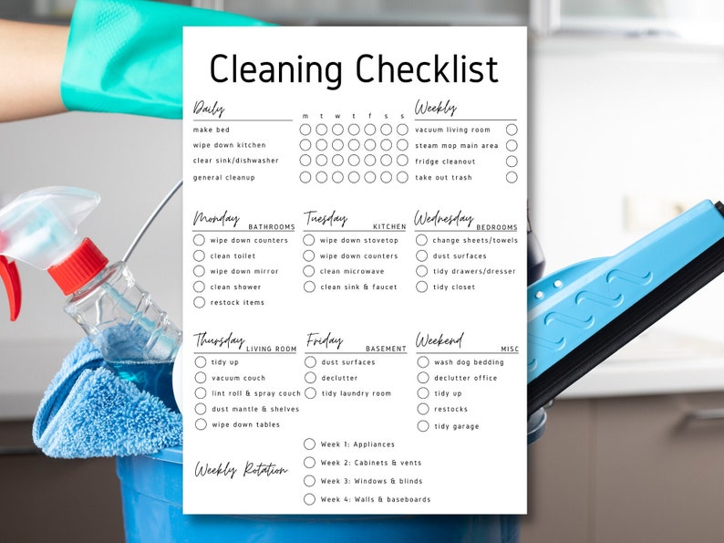 Editable Cleaning Checklist Printable PDF, Weekly Cleaning Schedule