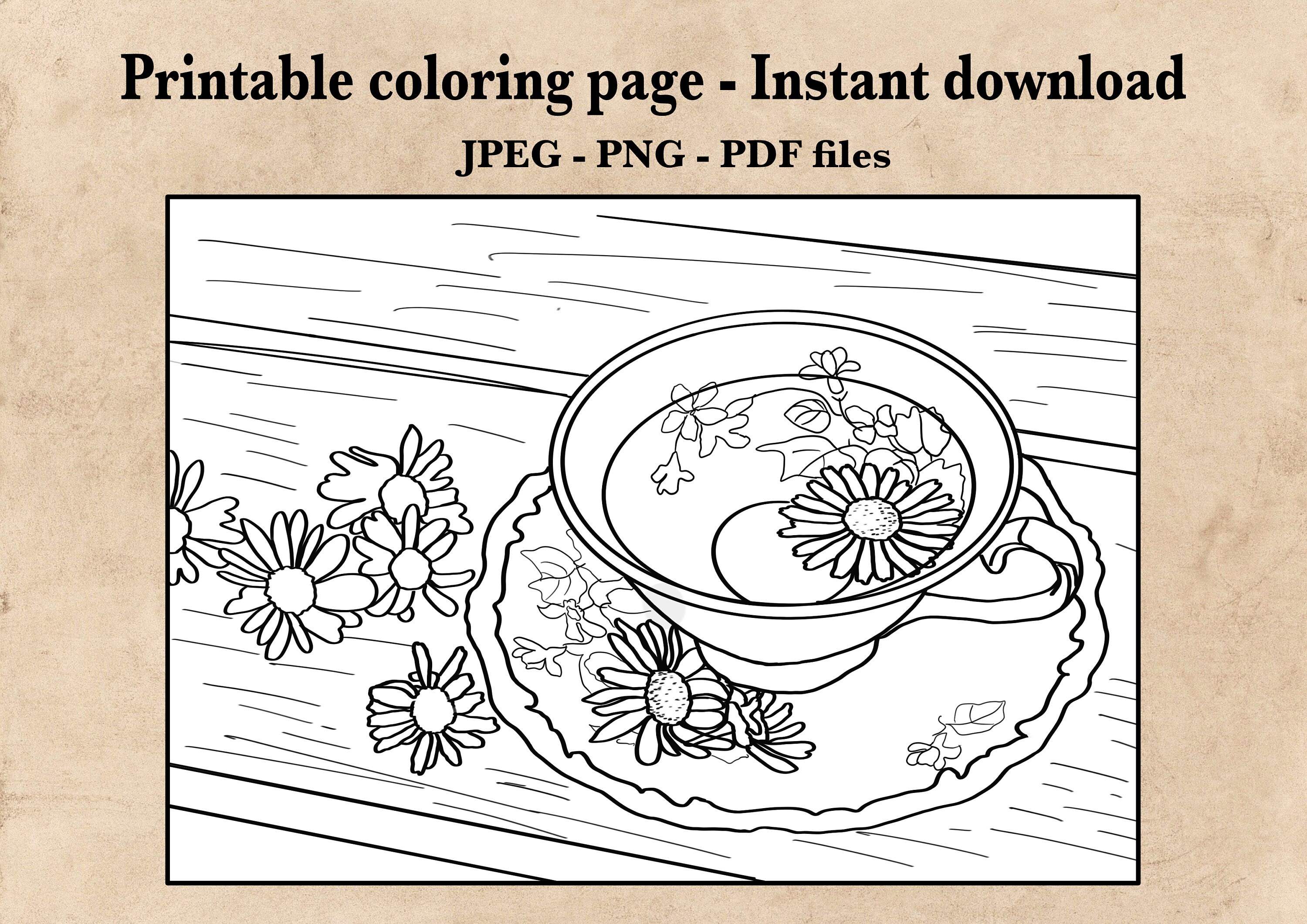 Tea Cup Printable Coloring Page Line-art Illustration - Etsy