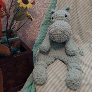 Crochet Hippo Snugglepuff  / Snuggler / Lovey / Heirloom / Nursery Décor / Safari animal / Ready to ship