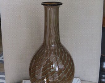 クリーム色、赤、緑、ハンドメイドのヴィンテージ陶器の瓶、花瓶