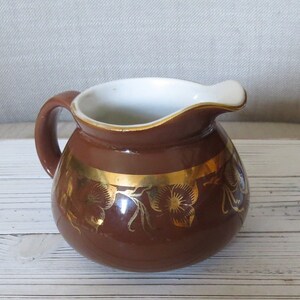 Vintage Hall&#39;s Brown Creamer: ETB China, Gold Floral Trim