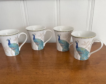 222 Fifth Peacock Garden Fine China Coffee Mug - Set of 2