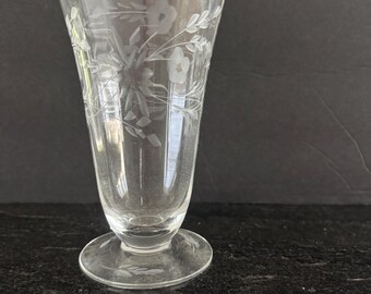 Set of 4 Vintage Etched Floral Footed Crystal Glasses | Elegant Stemware Barware Gift