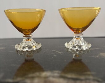 Vintage Amber Glass Sherbet Cups Anchor Hocking Berwick Boopie Bubble Foot Footed Dessert Glasses