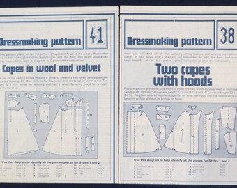 Schnittmuster 1970's Capes mit Kapuze, in Wolle oder Samt Schnittmuster (2).