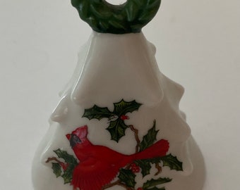 Vintage Lefton Christmas Tree Bell 1205 Holly and Cardinal Design - Original sticker Lefton Trademark Exclusives Japan