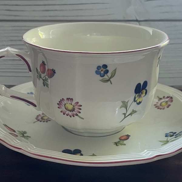Villeroy and Boch Petit Fleur Tea Cup/Teacup and Saucer Made in Luxembourg Collectible French China, Fine China, Petite Fleur Collection.