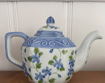 Vintage Andrea Sadek Floral Teapot: Blue Forget Me Not Design