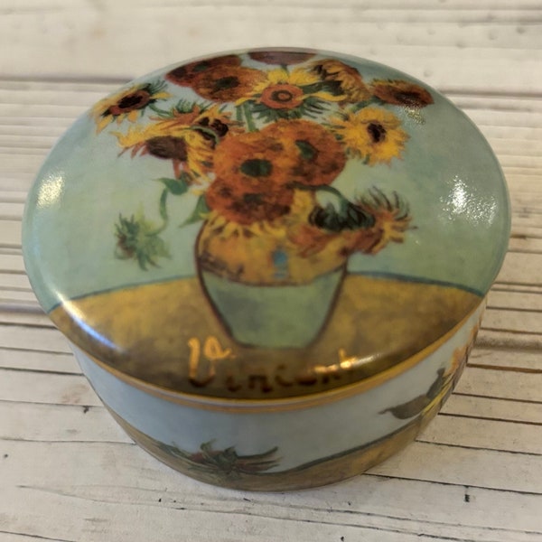 Vintage Artis Orbis Goebel “Vincent” Les tournesols Germany - Vincent Van Gogh Sunflowers Trinket Box/Jewelry Container Excellent Condition