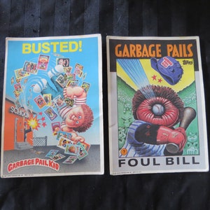 Juego de cartas raras de calcomanías gigantes de 5" x 7" de Garbage Pail Kids de 1986. A-#14. FOUL BILL-#4. Busted tiene la lista de verificación en la parte posterior. Exc Cond.