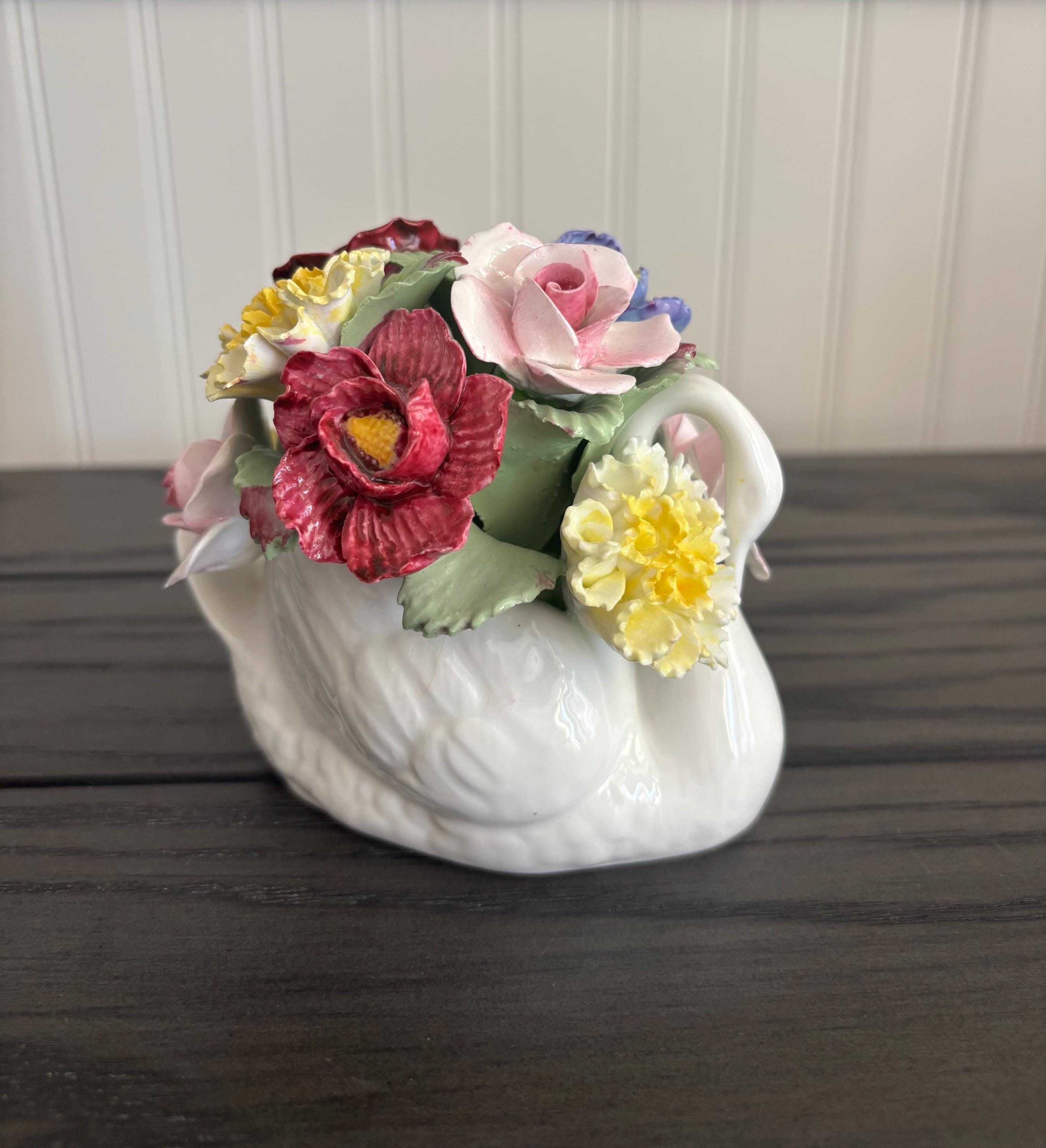 Vintage Aynsley Bone China Swan Figurine Hand Modelled Painted