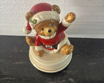 Otagiri Santa Bear Music Figurine Plays Christmas Carol, Hand Crafted Japan