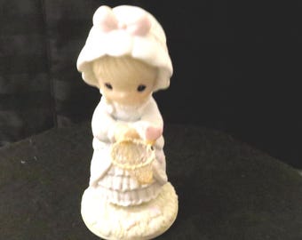 Vintage 1990 Precious Moments Porcelain Figurine: Girl with Butterfly Net