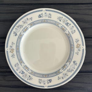 Vintage Minton Penrose Fine Bone China Salad/Lunch/Dessert Plate Cream China with Blue Design and Gold Trimmed Rim Made in England 1976