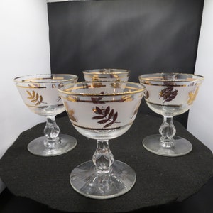 Vintage Golden Leaf Glasses Set, Elegant Sherbet or Champagne Barware