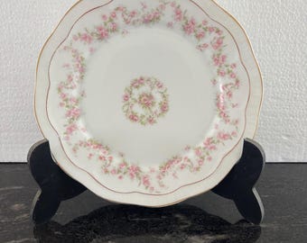 Vintage Orleans Bavaria Pink Rose Salad Plate Gold Trim Scalloped Edge Floral China