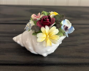 Vintage Adderley Floral Bone China Mini Shell Vase Figurine Hand Painted English Porcelain Decor