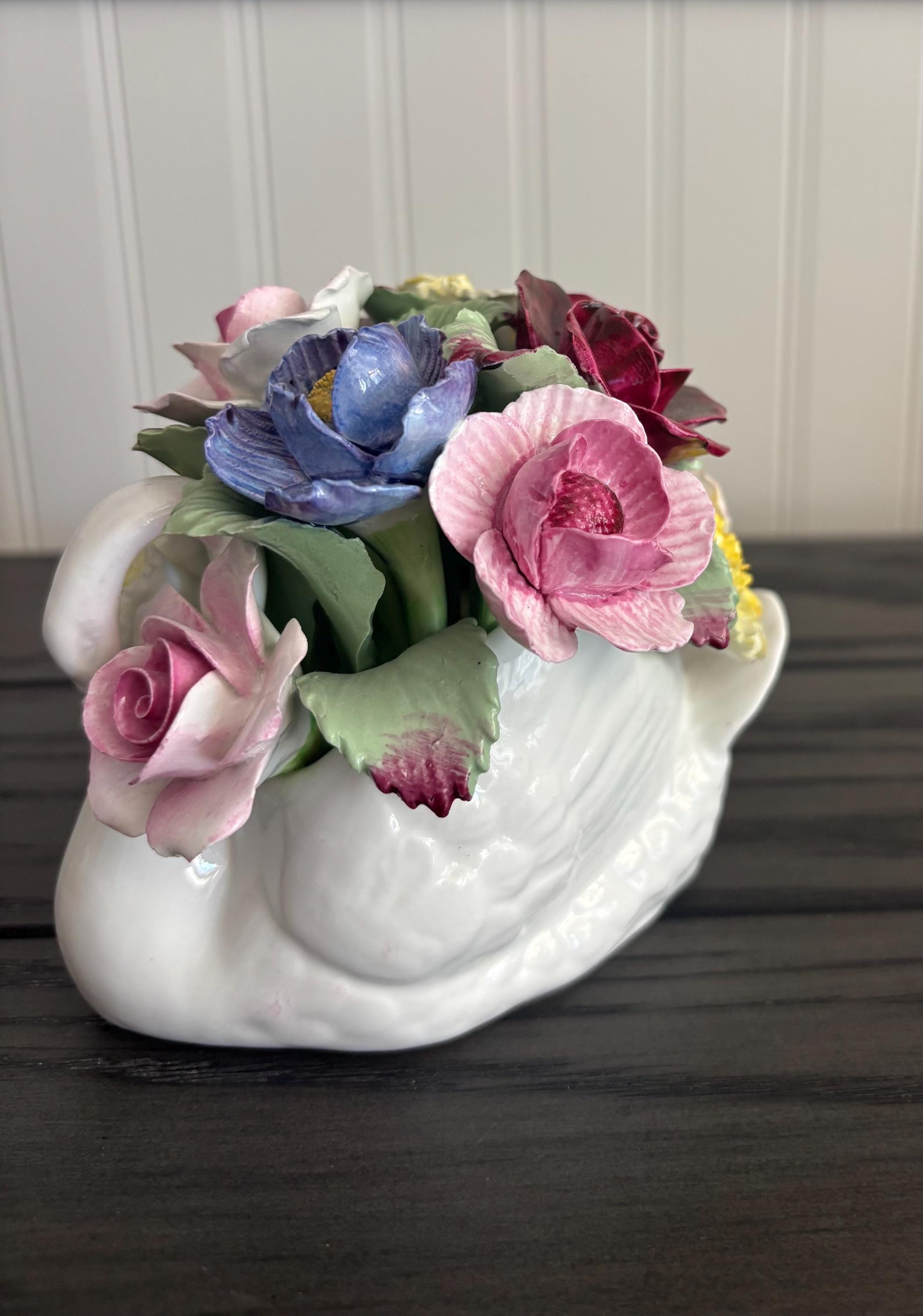 Vintage Aynsley Bone China Swan Figurine Hand Modelled Painted