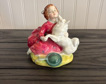 Royal Doulton Home Again HN2167 Vintage Bone China Figurine Girl with Dog Collectible