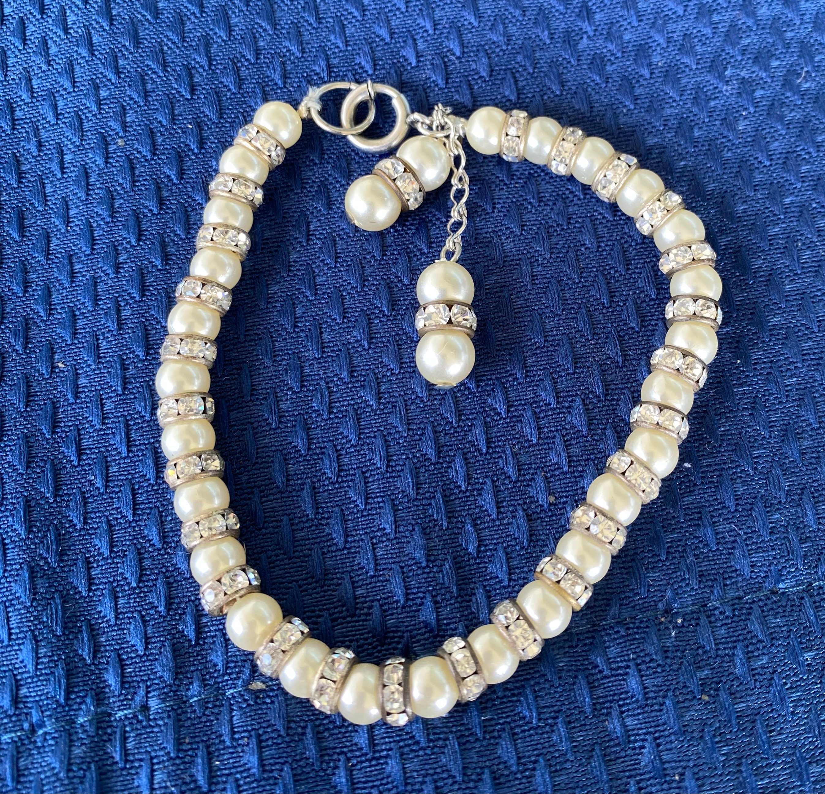 Vintage Pearl and Rhinestone Bracelet 8 Inches Long - Etsy