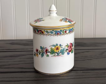 Vintage Coalport Ming Rose Bone China Lidded Jam Jar | Floral Gold Trim | Made in England