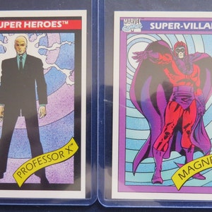 Lote de cartas Marvel Impel Stan Lee Genesis de 1990; Professor X e Magneto! Em capas duras com cantos afiados, centralização; PSA PRONTO! O original