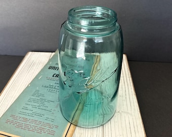 Vintage Aqua Blue Ball Jar: 1900s Triple L Mason Jar with Zinc Lid