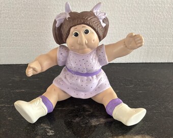 Vintage Cabbage Patch Kids Bisque Figurine Girl Purple Polka Dot Dress Xavier Roberts Collectible