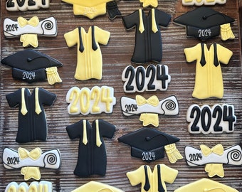 Graduation 2024 sugar cookies with royal icing by the dozen, Gowns, Caps, Diplomas, grad, Gluten Free, Dairy Free options