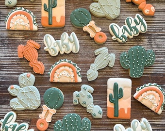 Southwestern Baby Shower Cookies w/royal icing: Cactus, Rainbow, Knotted Gown - Gluten/Dairy Free options. Made to order, by the dozen.