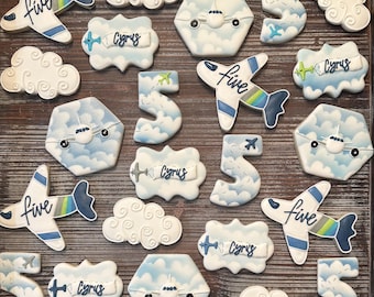 Airplane Sugar Cookies: Royal Icing, Birthday Party Favors (Gluten/Dairy Free Options) made to order, by the dozen