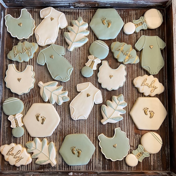Baby Shower Sugar Cookies with Royal icing, made to order by the dozen, Dairy Free and Gluten Free options