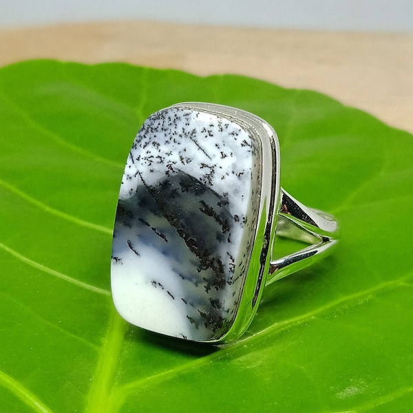 Dendritic Agate Silver Ring - Unique Handmade Jewelry - Size 7.75 US - Mother's day gift