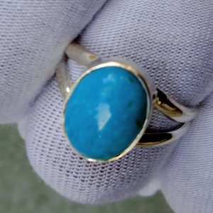 Natural Oval Shaped Arizona Turquoise Sterling Silver 925 Ring, Elegant Sleeping Beauty Arizona Turquoise Gemstone Ring, Ring Size 6.75US