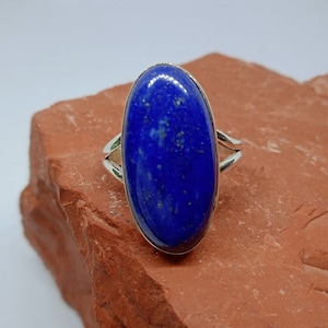 Natural Lapis Lazuli Ring, 925 Sterling Silver Ring, Lapis Lazuli Gemstone Ring, Handmade Silver Jewelry, Oval Lapis Lazuli, Ring size 10US